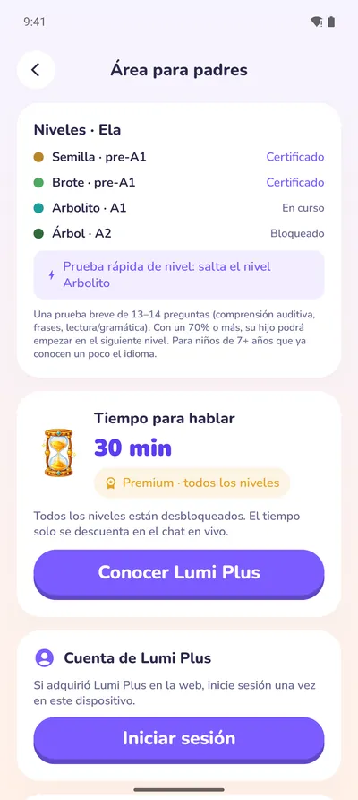 La zona para padres: niveles, certificados y tiempo para hablar