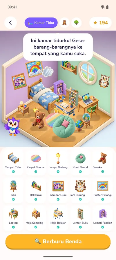 Kamar tidur milik anak, ditata dengan bintang