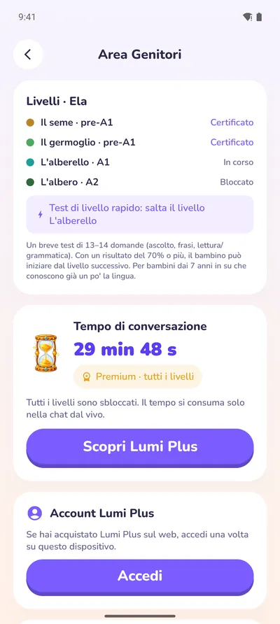 L'area genitori: livelli, certificati e tempo di conversazione