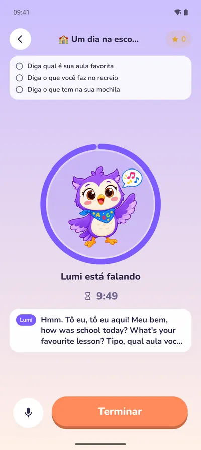 Conversa ao vivo: Lumi escuta e responde no novo idioma