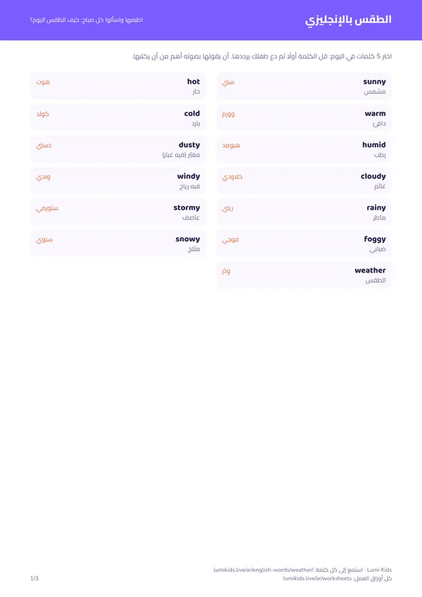 الطقس بالإنجليزي مع النطق: الصفحة الأولى من ملف PDF