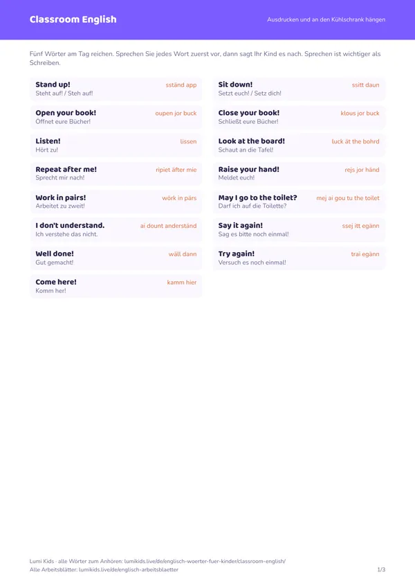 Classroom English: erste Seite des PDFs