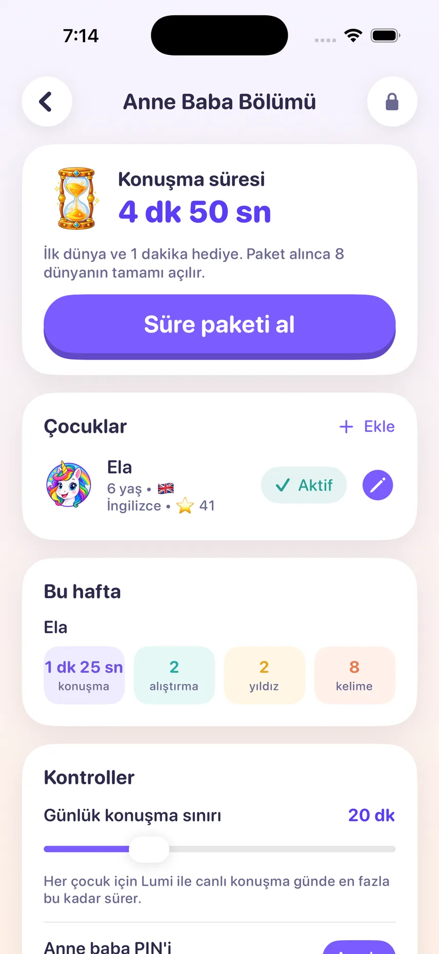 Anne baba bölümü: konuşma süresi, çocuk profilleri, haftalık rapor ve günlük sınır